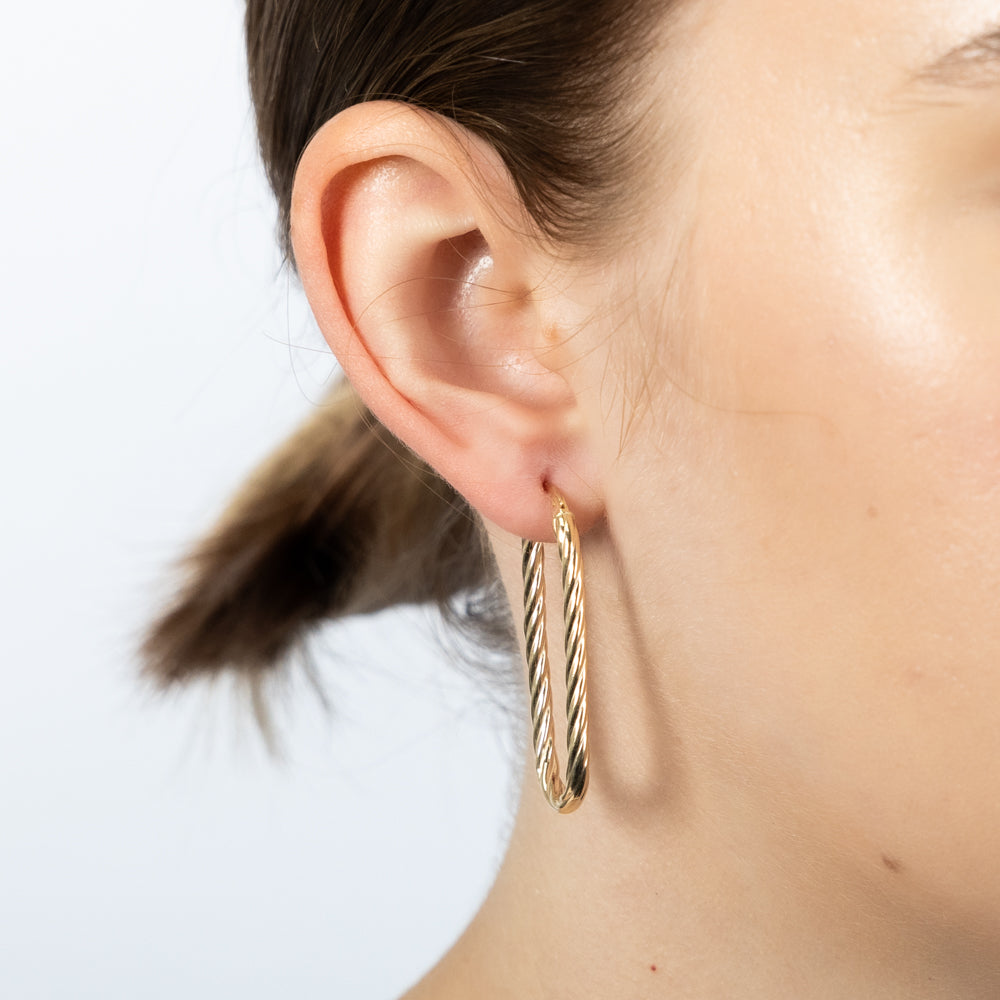 Stunning 9ct Yellow Gold Twisted and Elongated Hoop Earrings