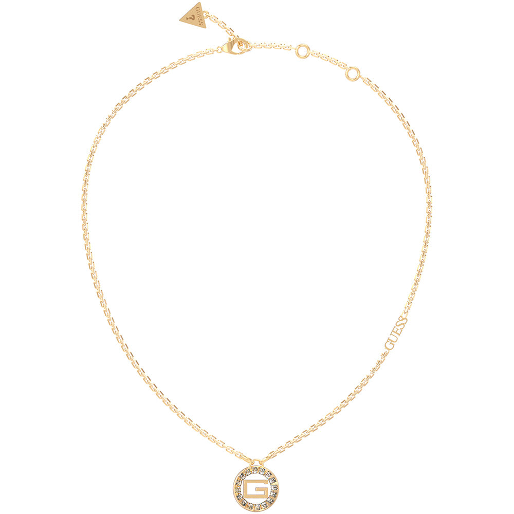 Guess Gold - Plated Stainless Steel Baguette - Style 17mm Coin Chain Necklace with Adjustable Length from 16 to 18 Inches
