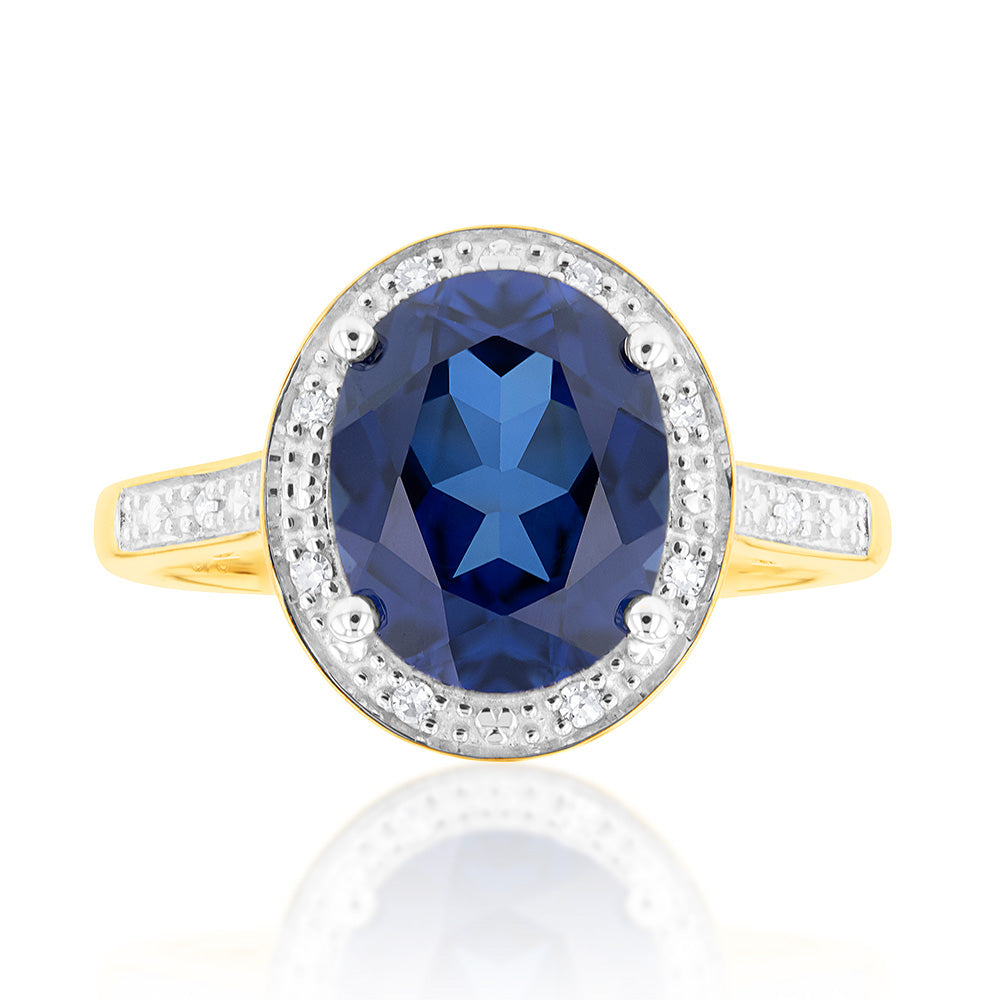 9 - carat Lab - created Sapphire and Natural Diamond Engagement Ring