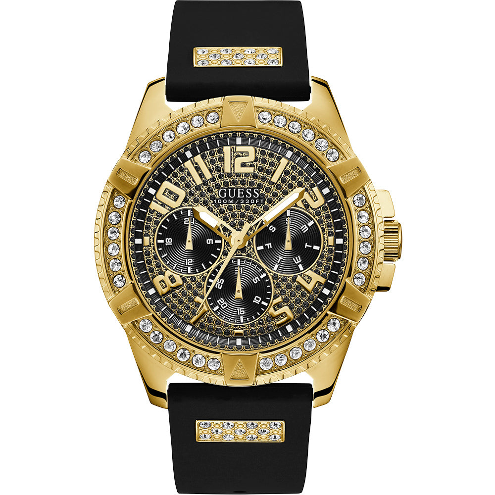 Guess Frontier W1132G1 Multi-Function Black and Gold Crystal Case Men's Watch