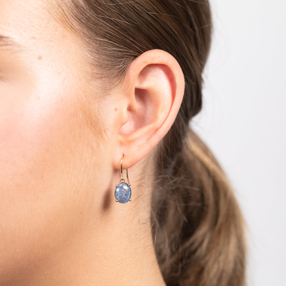 Stylish 9ct Yellow Gold Triplet Opal Hook - Drop Earrings for Elegant Looks