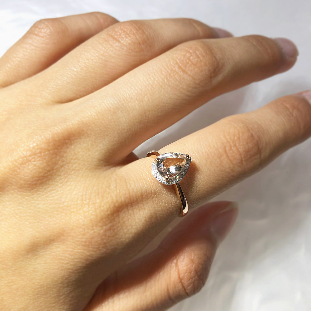 1.00ct Morganite 8x6mm Pear & Diamond Ring in 9ct Rose Gold