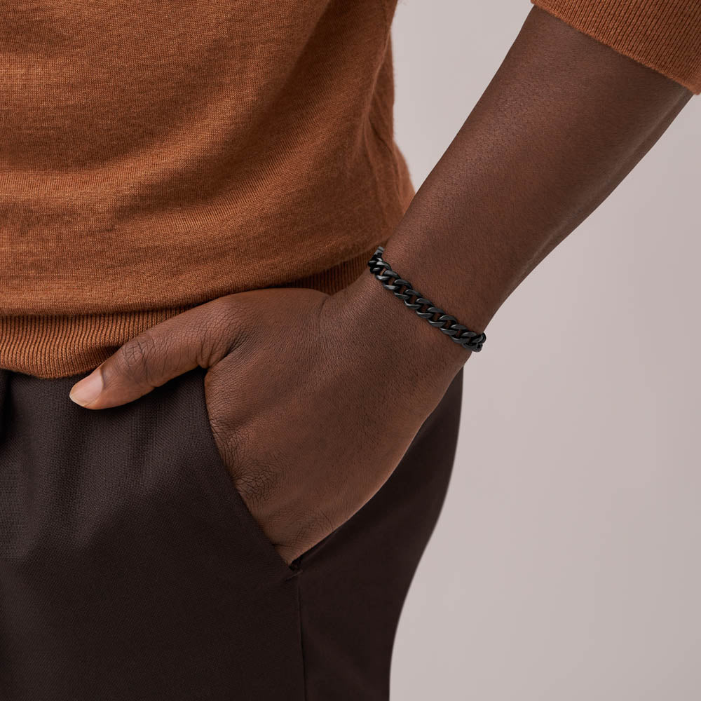Stylish Fossil Bold Black Stainless Steel Bracelet, 16.5+5cm
