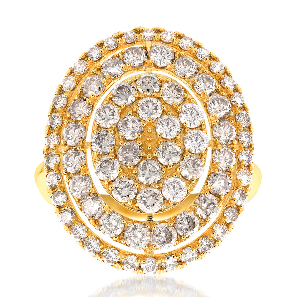 Exquisite 18 Carat Yellow Gold Cluster Ring Featuring 2 Carat Oval - Shaped Diamonds