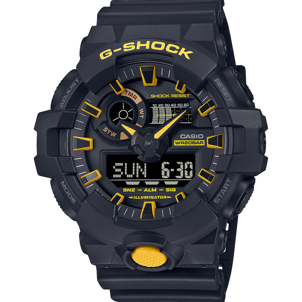 G-Shock GA700CY-1A Men's Digital-Analog Watch in Striking Black and Caution Yellow