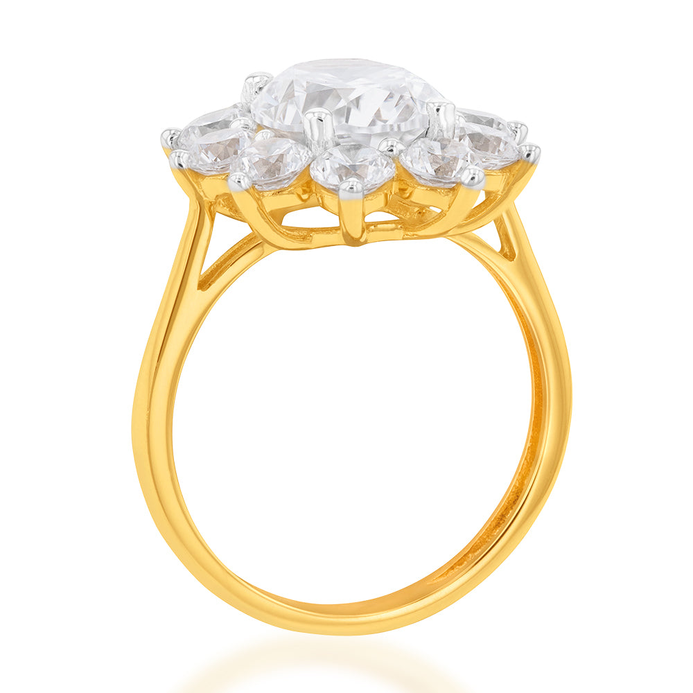 Stunning 9 - carat Yellow Gold Ring Adorned with Zirconia in a Beautiful Flower Design