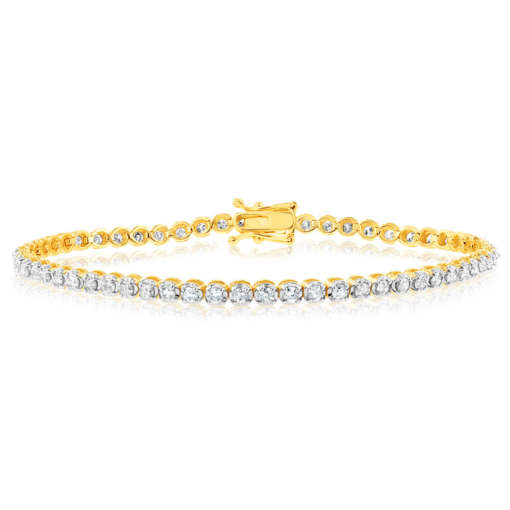 Stunning 2-Carat Diamond Tennis Bracelet with 59 Sparkling Diamonds in 9ct Yellow Gold