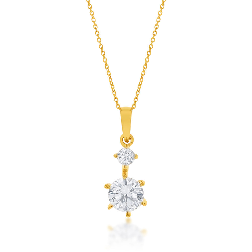 9ct Yellow Gold Twin Cubic Zirconia Pendant with a 45cm Chain, a Stunning Jewelry Piece