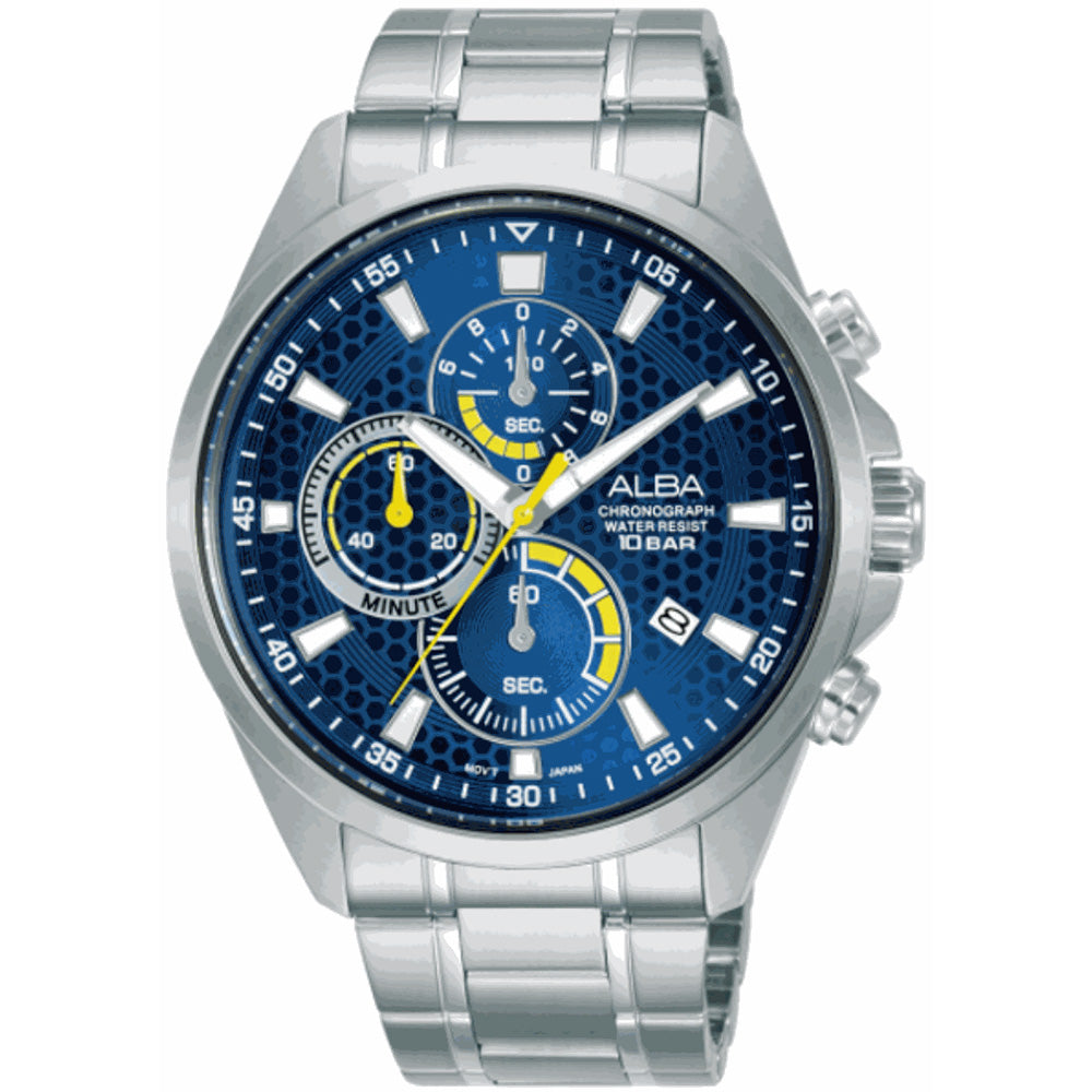 Alba AM3873X Navy-Blue Dial Stainless Steel Chronograph Watch
