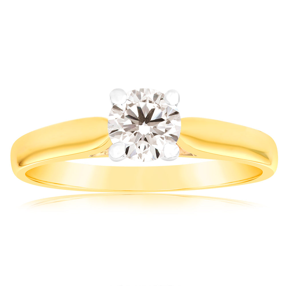 Exquisite 18ct Yellow Gold Single-Stone Ring Adorned with a 0.50 Carat Australian Brilliant Diamond