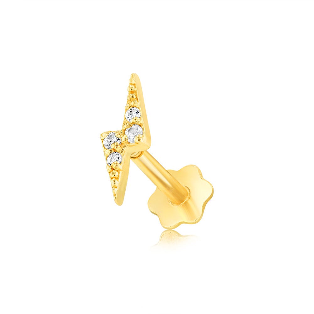 Single 9ct Yellow Gold Zirconia Shining Labret Earring