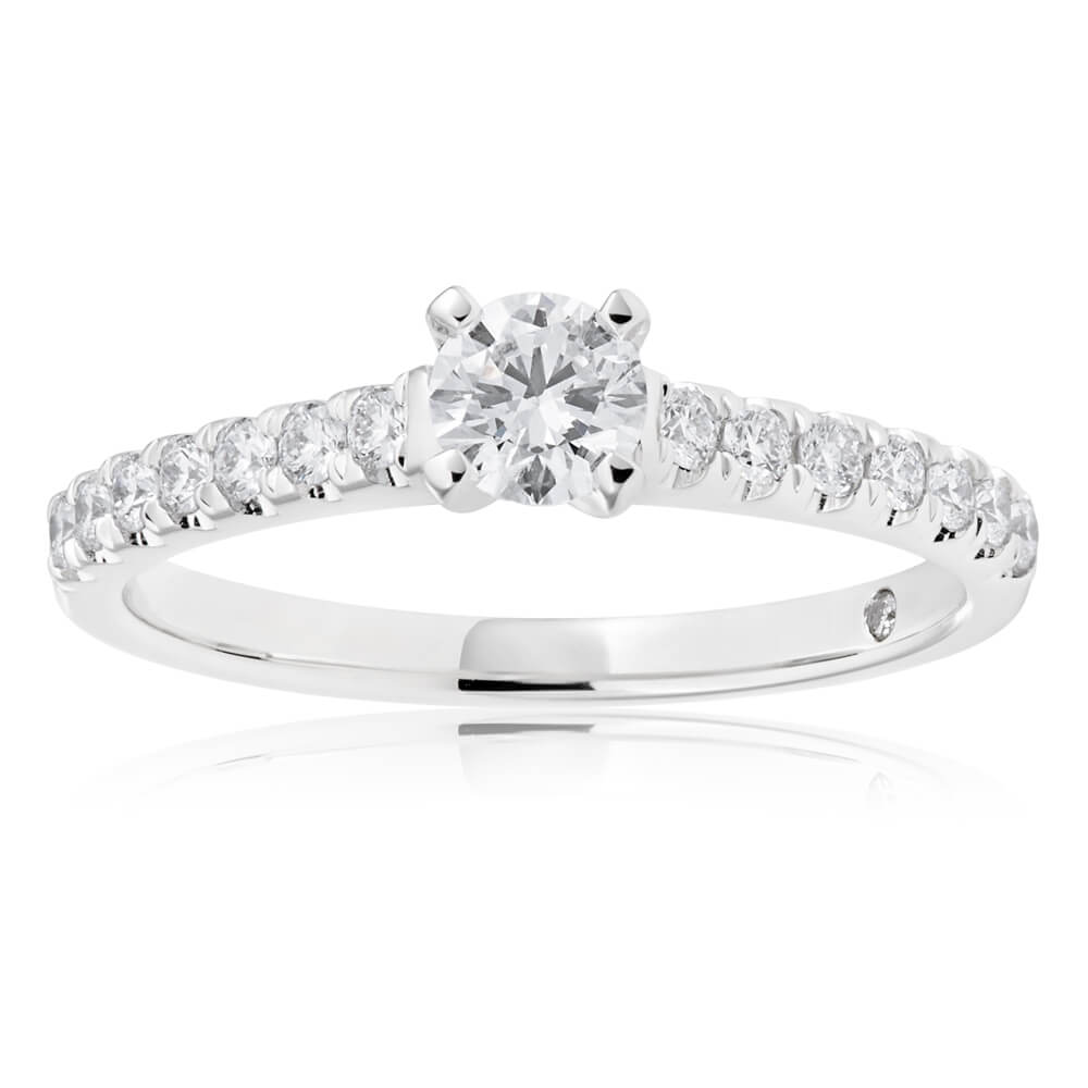 Exquisite Flawless Cut Diamond Engagement Ring with a Total Diamond Weight of Half a Carat and a Quarter - Carat Center Stone