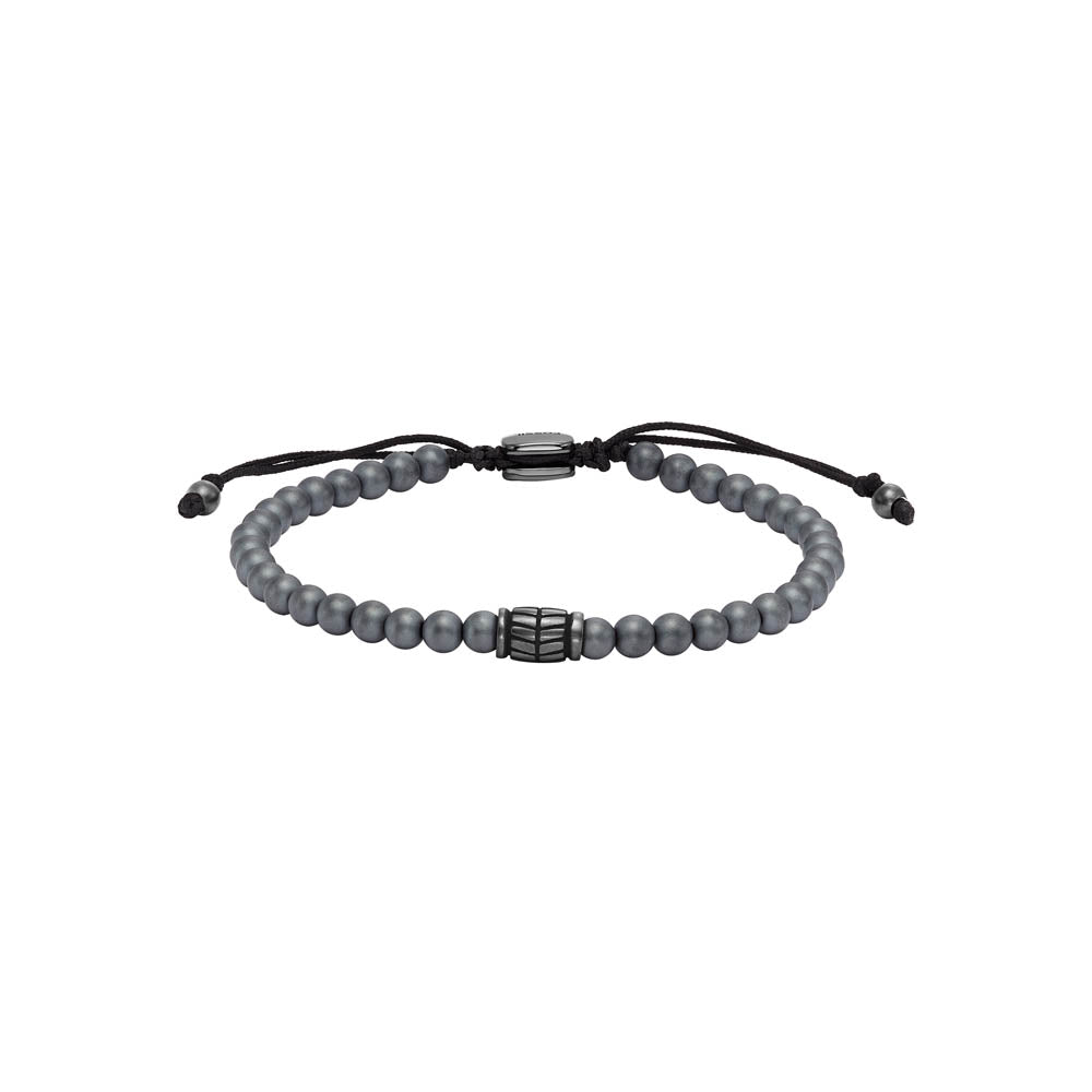 Fossil Branded Stainless Steel Fashion Jewelry Hematite Beaded Bracelet with 25cm Length