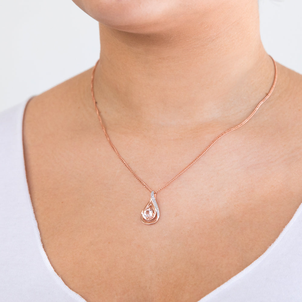 Exquisite 9ct Rose Gold Pendant with Morganite and Diamonds