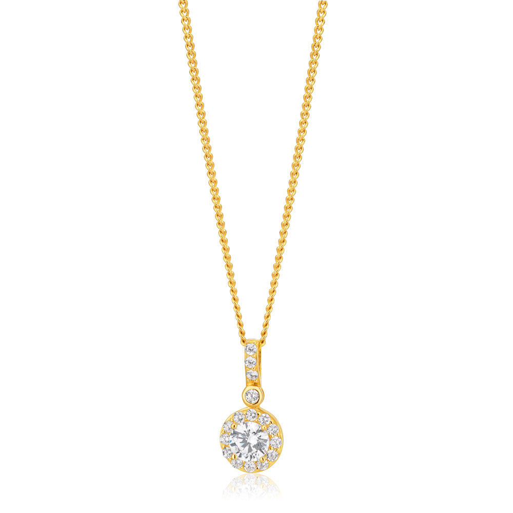 Exquisite 9ct Yellow Gold Round Drop Pendant with Sparkling Zirconia