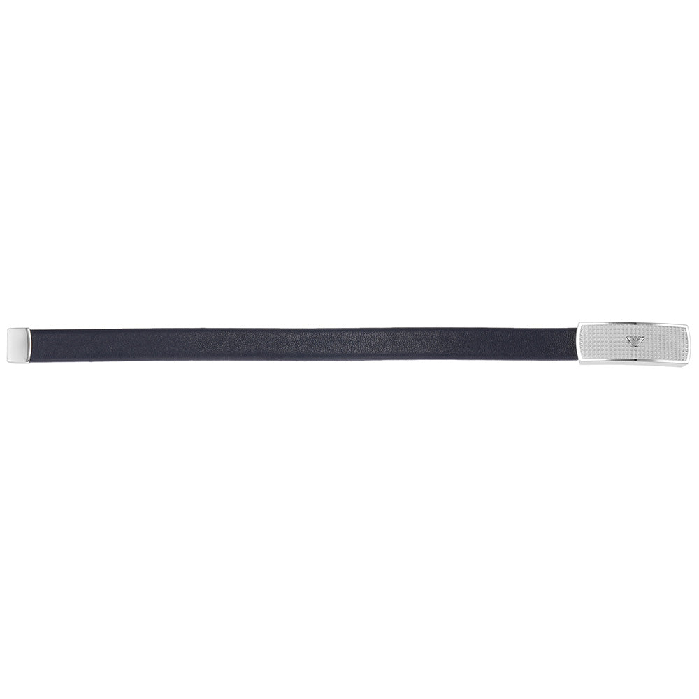 Stylish Emporio Armani Blue Leather and Stainless Steel ID Bracelet