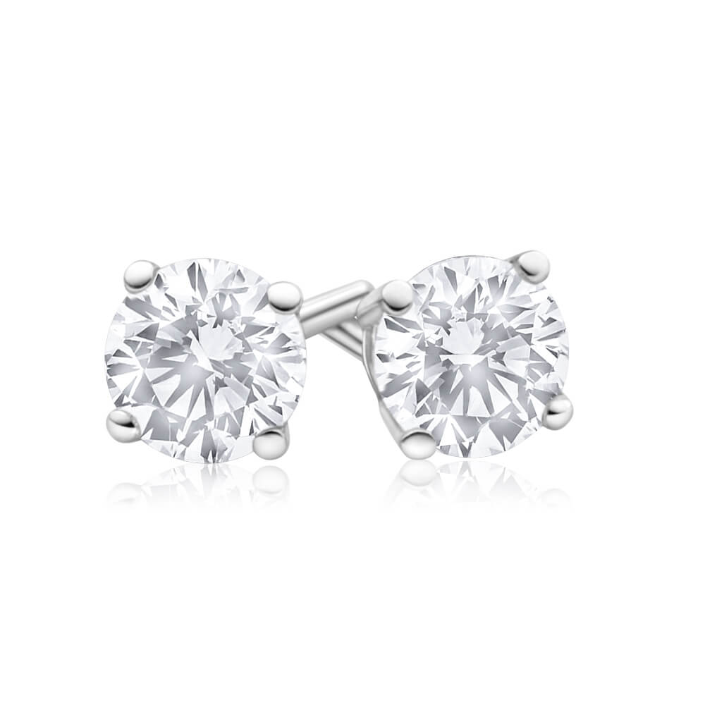18ct White Gold Diamond Stud Earrings with 3/4 Carat Stones