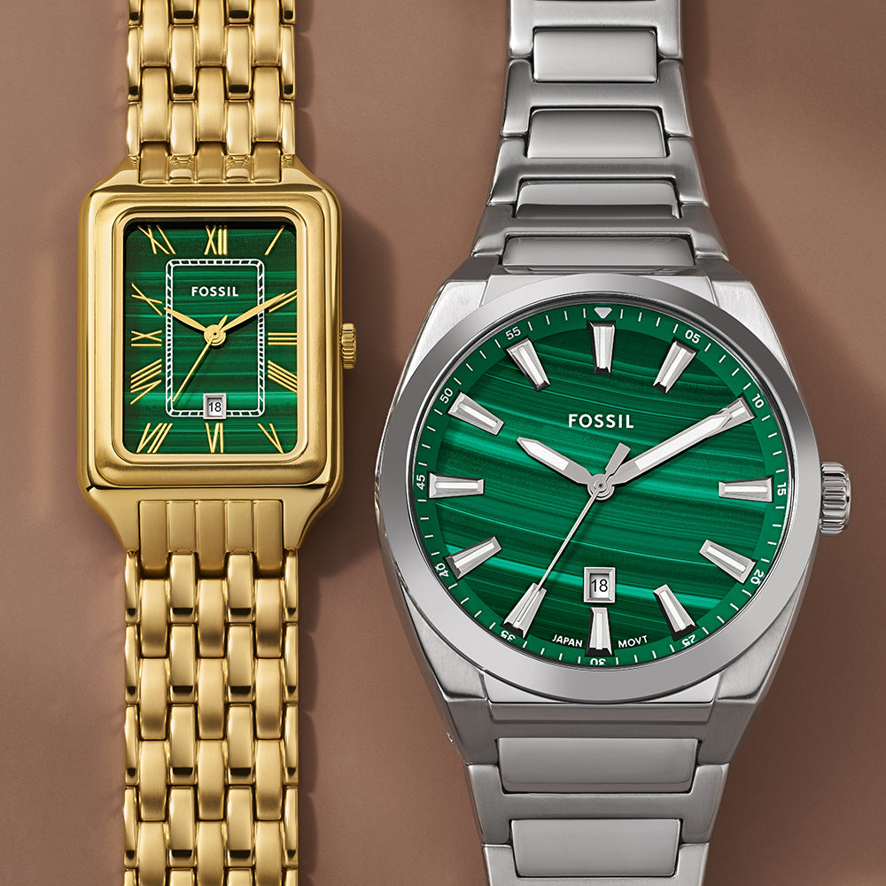 Fossil Stylish Raquel ES5341 Ladies' Wristwatch with Green and Gold Accents