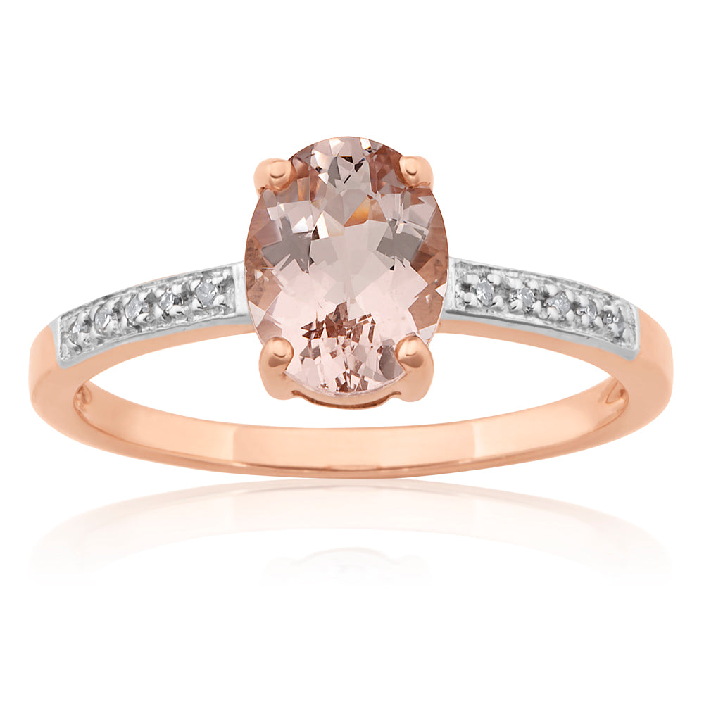Stunning 9ct Rose Gold Ring Featuring Morganite and Diamonds