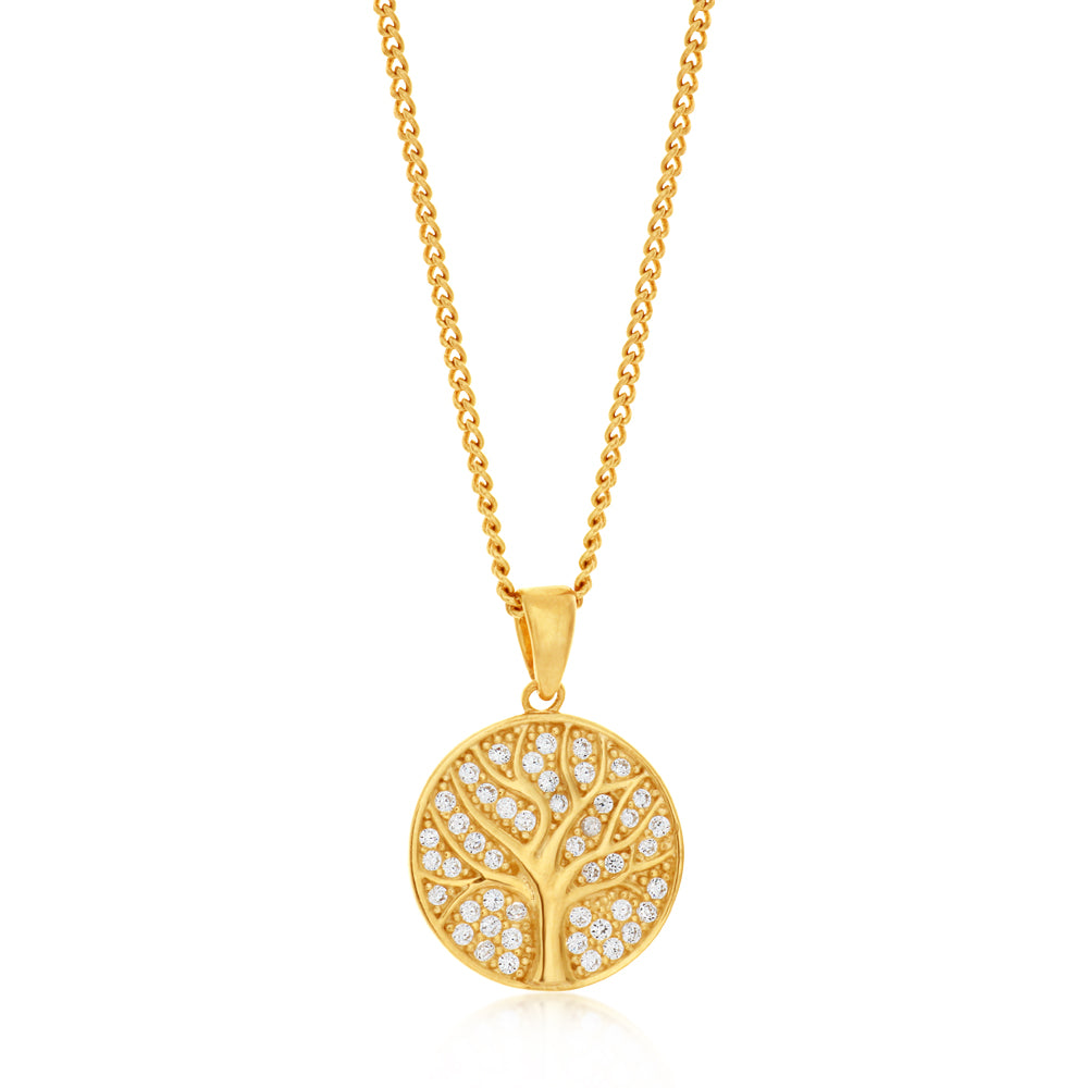 Stunning 9ct Yellow Gold Tree of Life Pendant with Cubic Zirconia