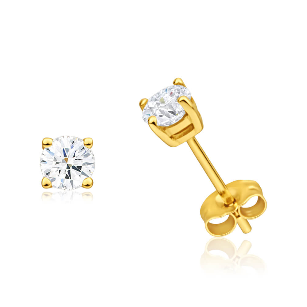 Stunning 9ct Yellow Gold Stud Earrings with Sparkling White Topaz Gemstones