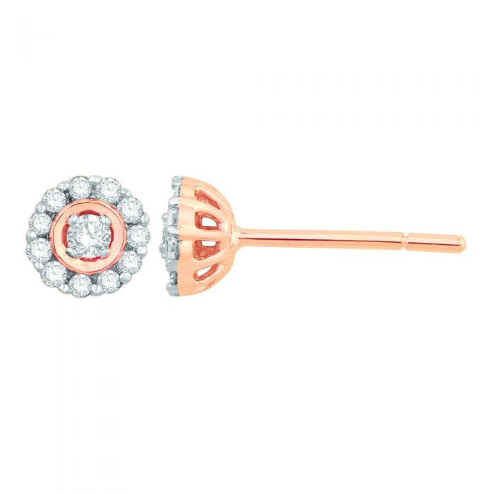 Stylish 9ct Rose Gold Stud Earrings Embellished with 15-Point Diamonds