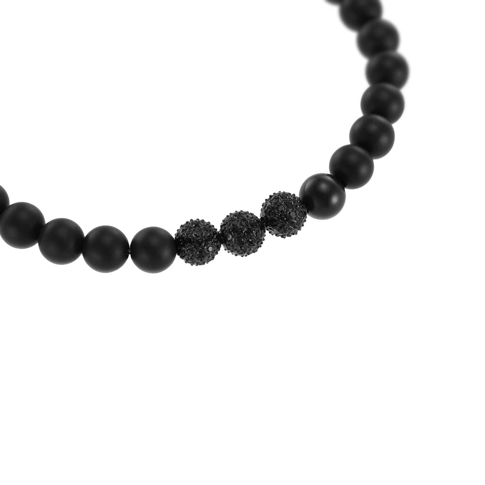 Emporio Armani Stylish Stainless Steel Bracelet with Black Onyx Beads