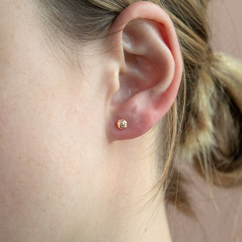 9ct Rose Gold 4.5 mm Textured Minimalist Stud Earrings
