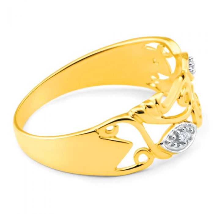 Exquisite 9ct Yellow Gold Beaded Diamond Dress Ring for a Stunning Look