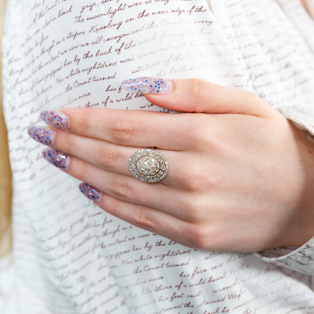 Exquisite 18ct White Gold Cluster Ring with 2 Carat Oval - Shaped Diamonds