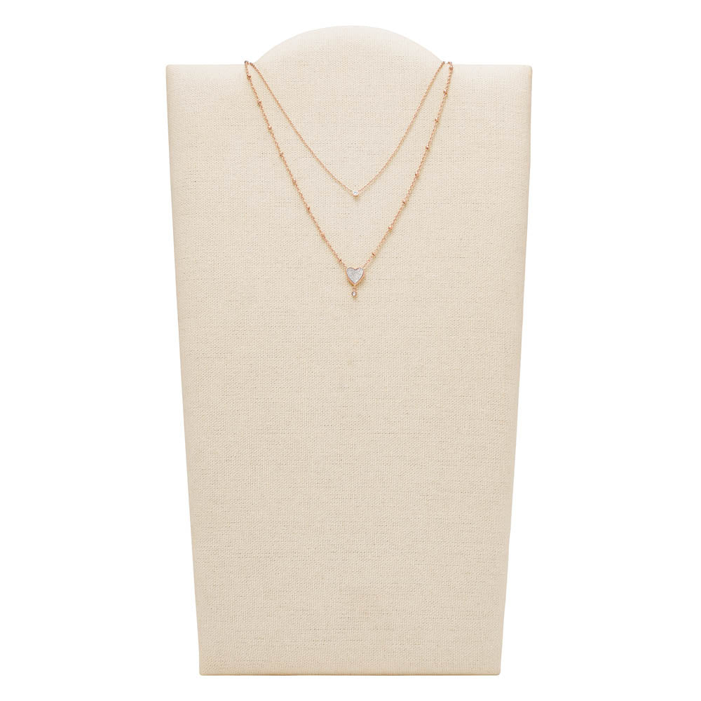 Fossil Women's Rose Gold Plated Stainless Steel Sadie Flutter Heart Pendant Necklace with Multi-Strand Chain