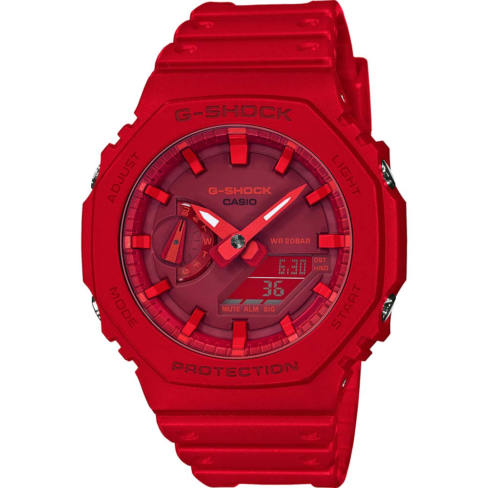 Stylish G-Shock GA2100-4A 'CasiOak' Wristwatch in Striking Vibrant Red