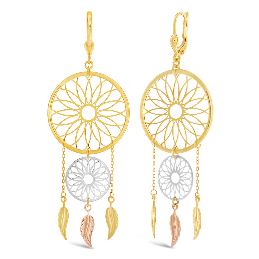 9ct Gold Filled Two Tone Double Dream Catcher Style Earrings for Bohemian Lovers