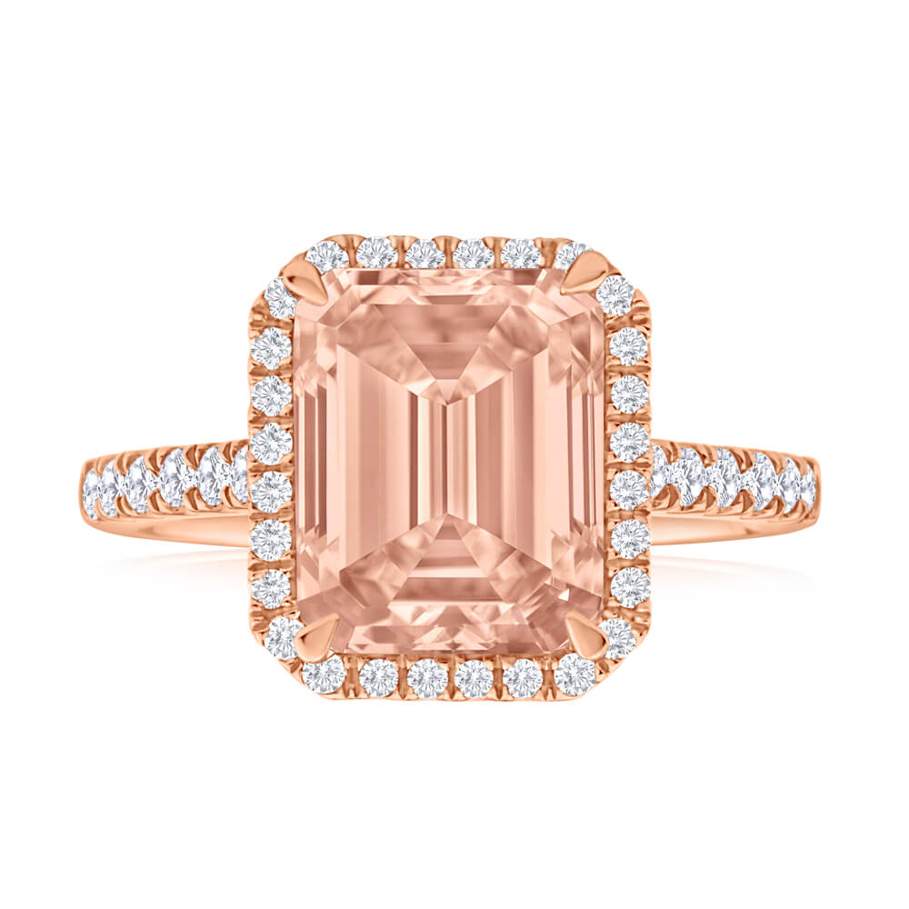 Exquisite 9-carat Rose Gold Ring Embellished with Morganite and Diamonds