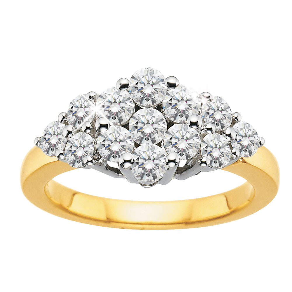 Exquisite 18ct Yellow Gold Cluster Engagement Ring Adorned with 1.00 Carat of Sparkling Diamonds
