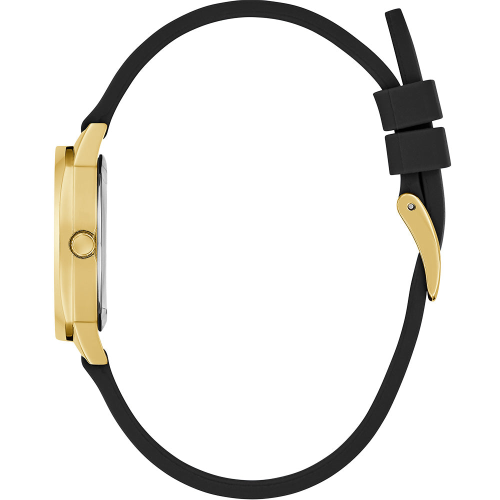 Guess Charlotte GW0820L1 Luxury Gold-Tone PVD Quartz Watch with Crystal-Embellished Bezel and Black Leather Strap