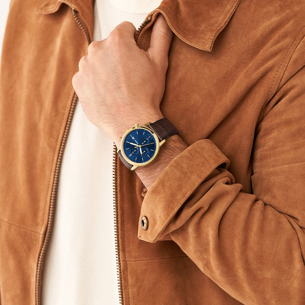 Fossil FS5942 Men's Minimalist Watch with Brown Leather Strap