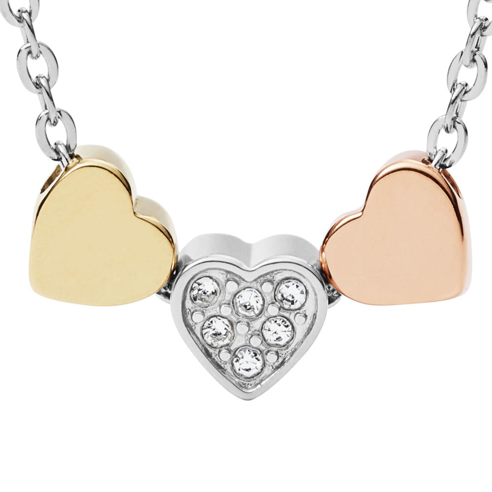 Fossil Gold - Plated Multi - Tone Stainless Steel Heart Pendant with Chain