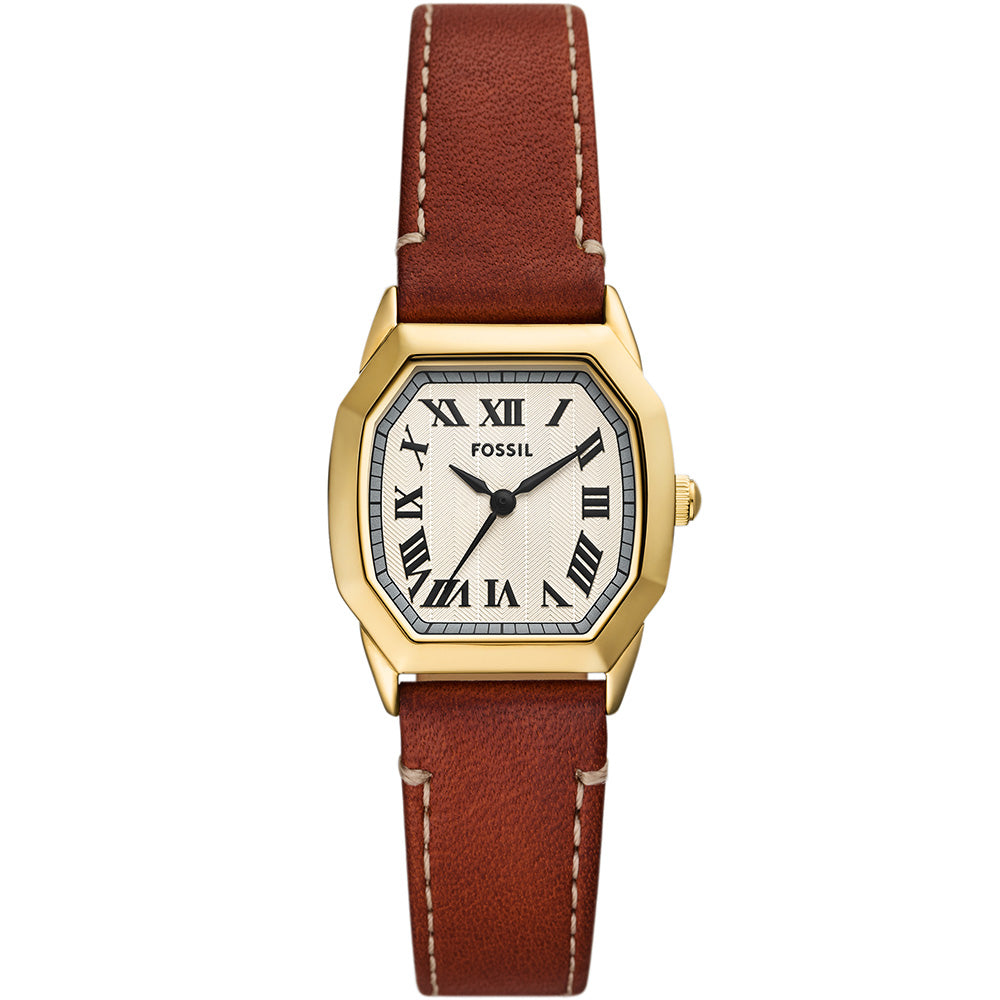 Fossil ES5364 Harlow Gold Octagonal Stainless-Steel Watch with Brown Leather Strap