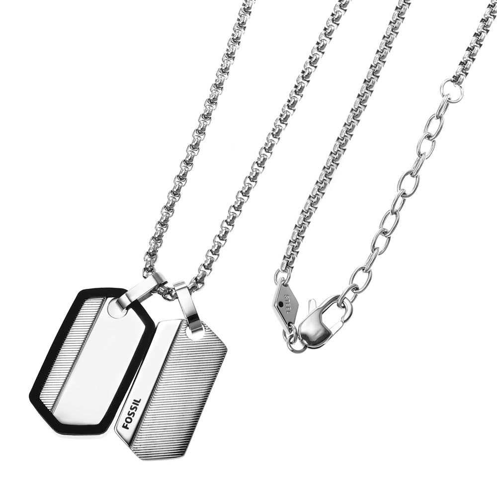 Fossil Harlow Stainless Steel Dog Tag Pendant with Stylish Chain