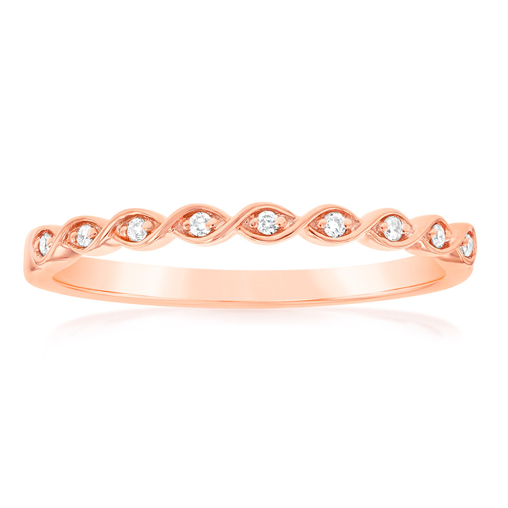 Stylish 9ct Rose Gold Ring Adorned with 9 Sparkling Diamonds
