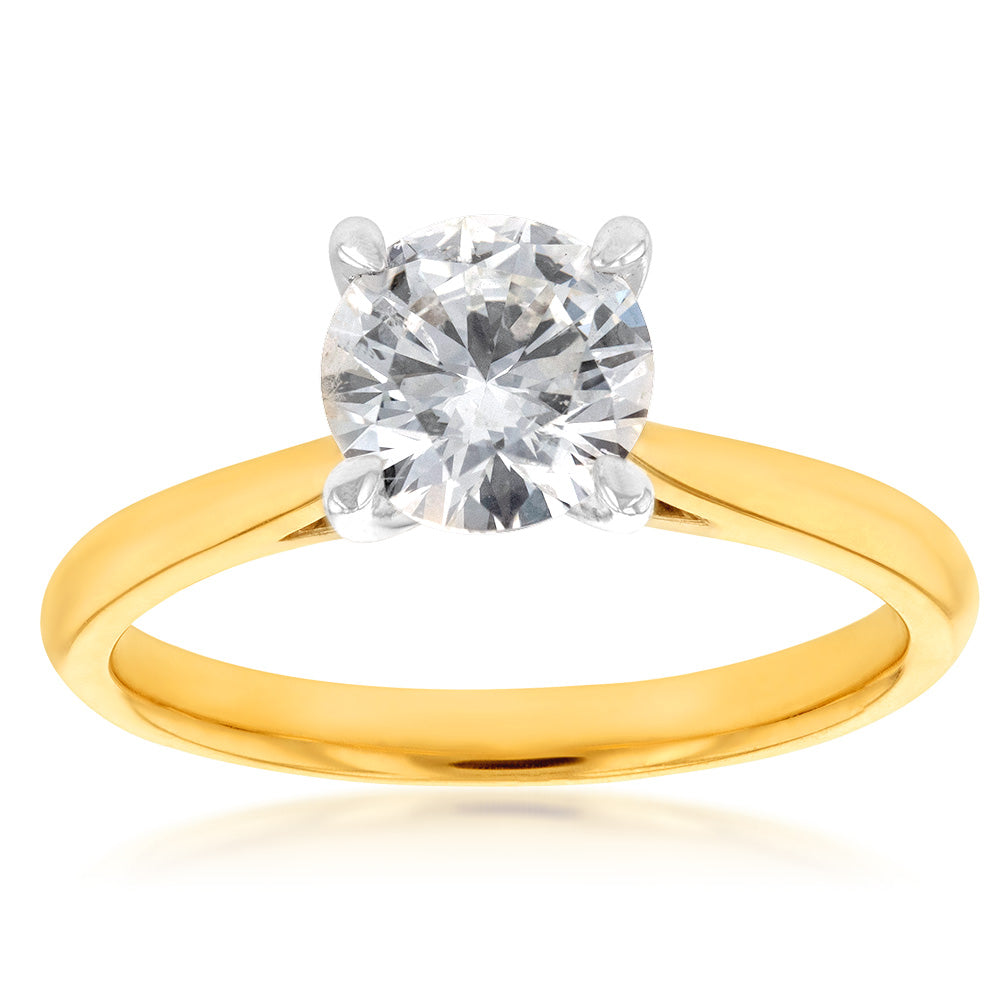 Exquisite 18-carat Yellow Gold Single Stone Ring Adorned with a 1 Carat GIA SI Certified Brilliant Diamond