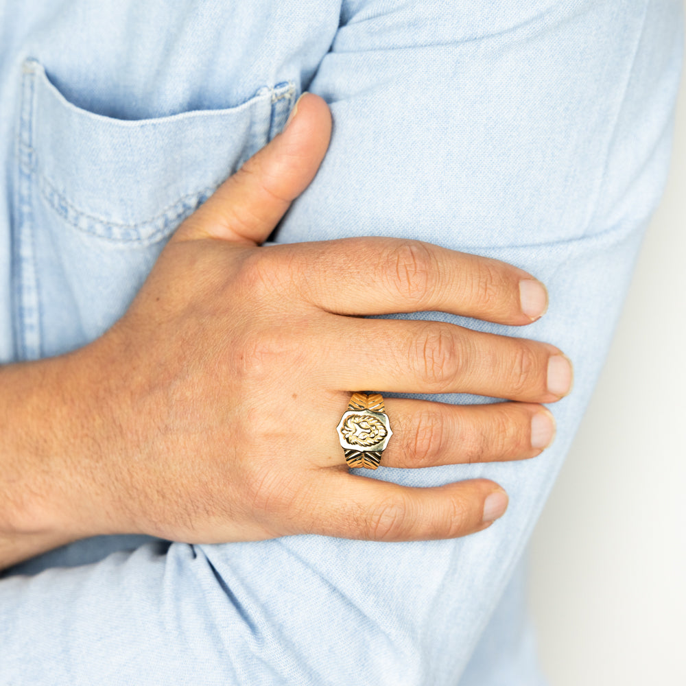 9ct Solid Yellow Gold Lion Ring for Gentlemen