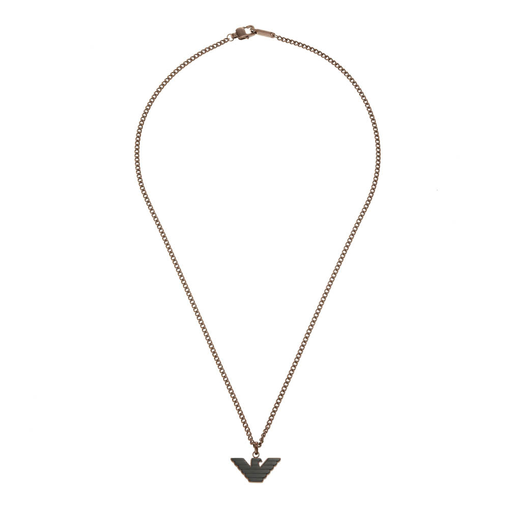 Emporio Armani Fashionable Stainless Steel Necklace with Brown and Black Pendant
