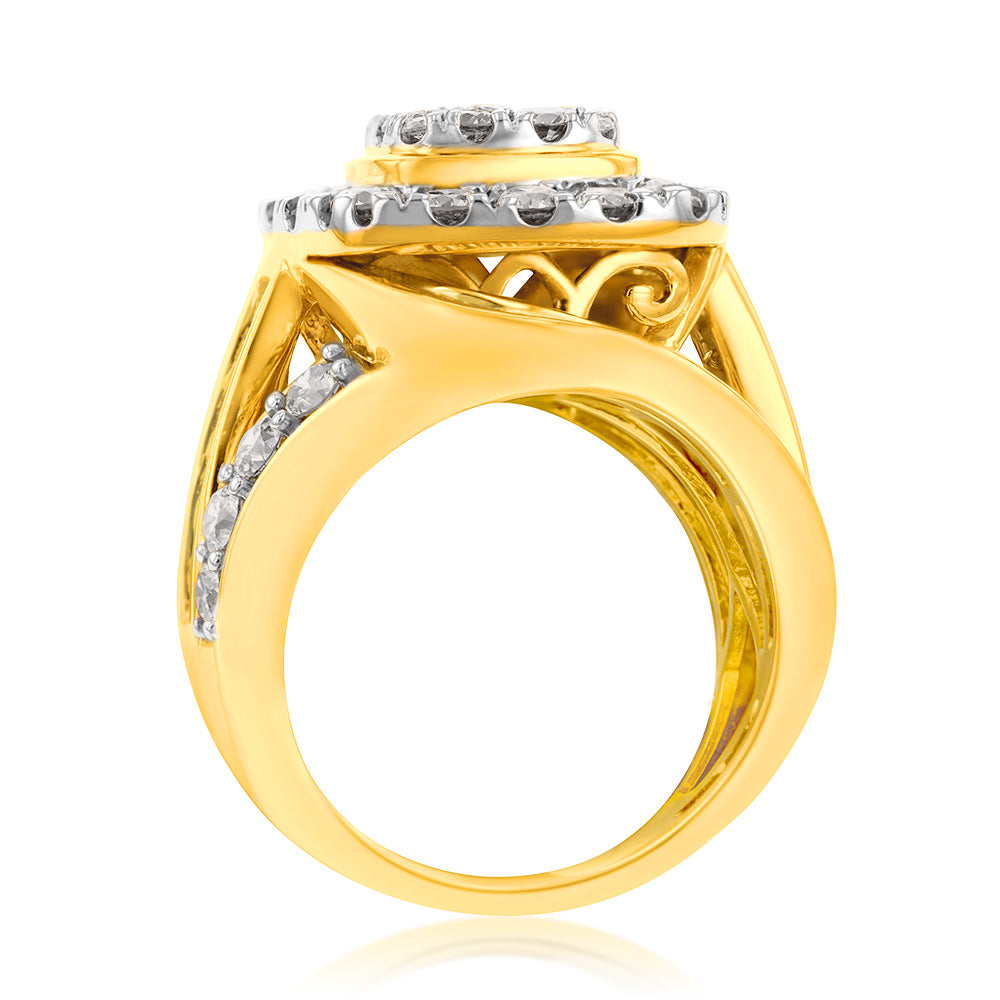 Exquisite 3 Carat Diamond Engagement Ring Featuring Brilliant and Tapered Baguette Diamonds Set in 9ct Yellow Gold