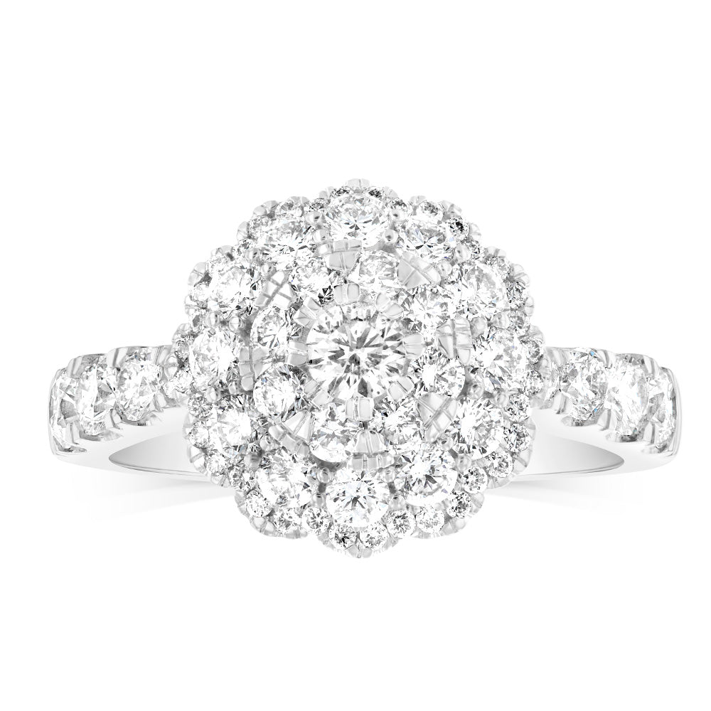 18ct White Gold Ring with 1.4 Carat Brilliant Cut Diamond Halo Solitaire