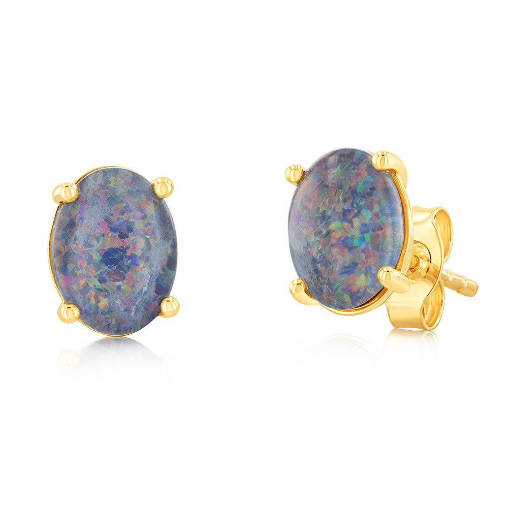 Stunning 9ct Yellow Gold Stud Earrings with Triplet Opals