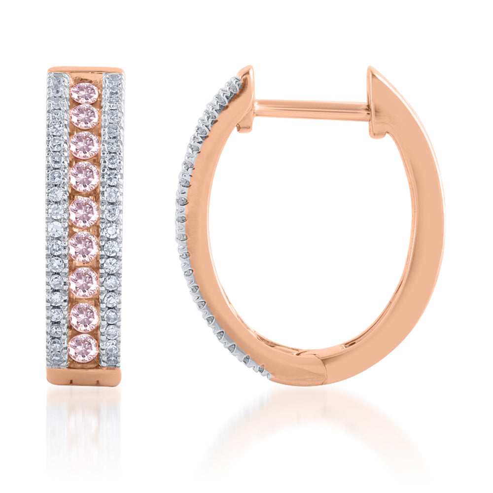 1/2 Carat 9ct White and Rose Gold Diamond Hoop Earrings with Stunning Pink Argyle Diamonds
