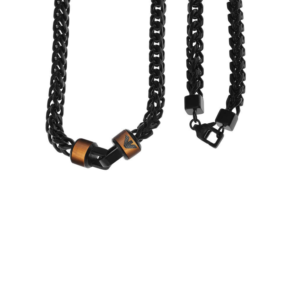 Emporio Armani Elegant Stainless Steel Chain with Rich Brown Tiger's Eye Beads