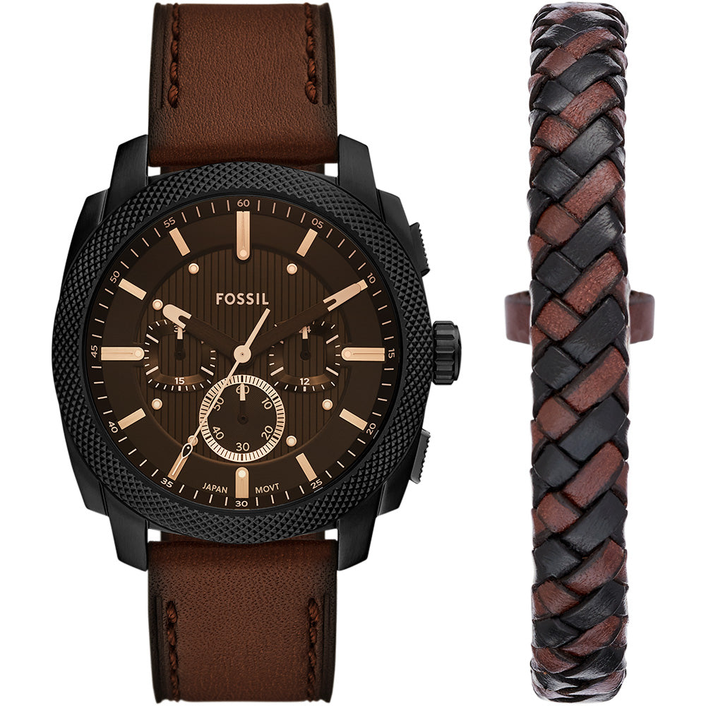 Fossil FS6102SET Watch with Chronograph and Woven Leather Bracelet